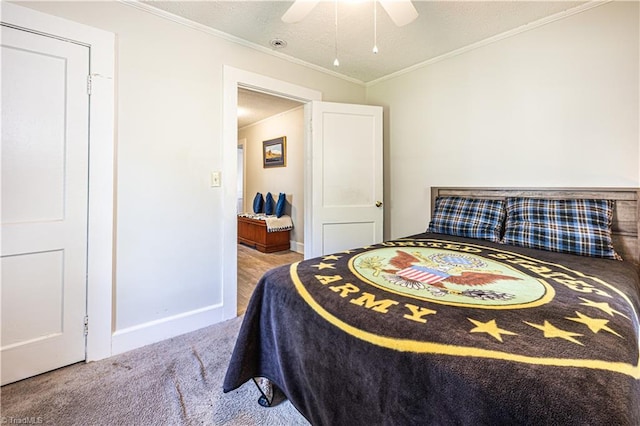 1602 Larkin St, High Point, NC 27262 - carpeted bedroom with crown molding, baseboards, and ceiling fan