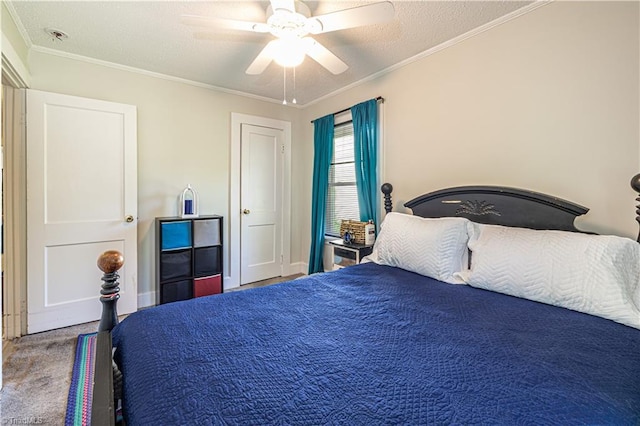 1602 Larkin St, High Point, NC 27262 - carpeted bedroom with ceiling fan, crown molding, and a textured ceiling
