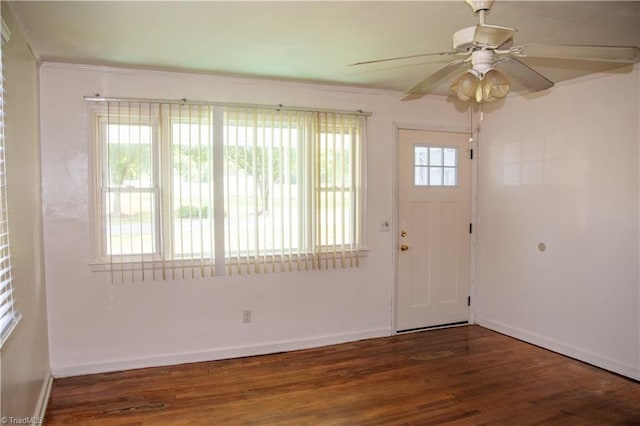 2446 Greenway St, Burlington, NC 27217 - foyer featuring wood finished floors, a ceiling fan, and ornamental molding