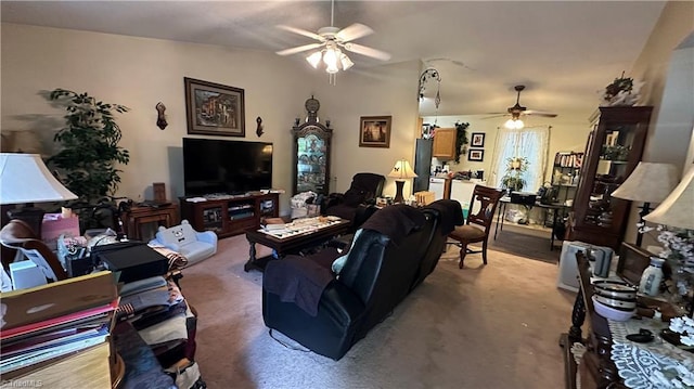112 White St, Thomasville, NC 27360 - carpeted living room featuring a ceiling fan and lofted ceiling