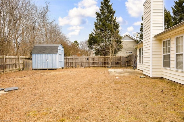 view of yard with a storage shed