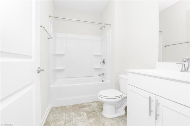 full bathroom with tile patterned flooring, toilet, shower / tub combination, and vanity