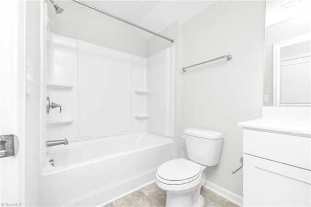 full bathroom featuring vanity, tile patterned flooring, toilet, and washtub / shower combination