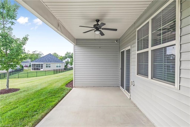 view of patio / terrace featuring ceiling fan