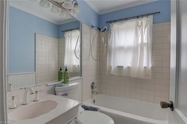 1401 Bretton St, Winston-Salem, NC 27105 - bathroom featuring toilet, vanity, shower / bath combination, and ornamental molding