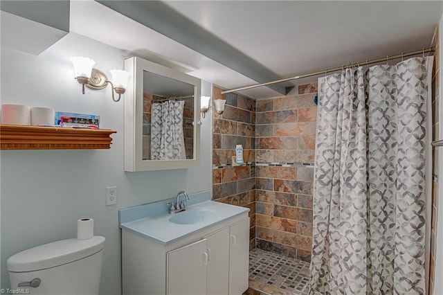 1401 Bretton St, Winston-Salem, NC 27105 - bathroom featuring vanity, toilet, and tiled shower