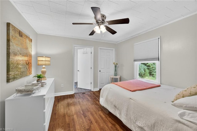 209 Brewer Cir, East Bend, NC 27018 - bedroom featuring ornamental molding, wood finished floors, and a ceiling fan