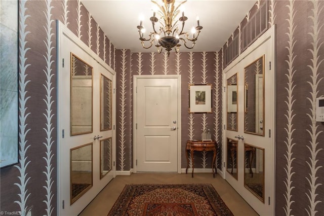 wine cellar with a notable chandelier