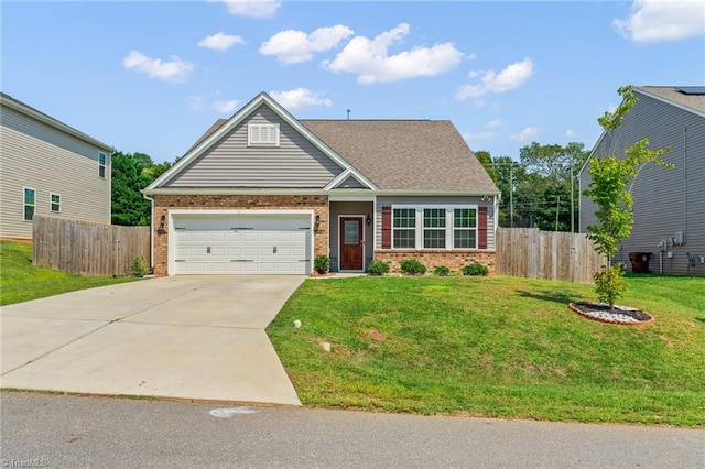 view of front of property with fence, concrete driveway, and brick siding