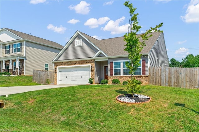 view of front of house featuring concrete driveway, a front lawn, and fence