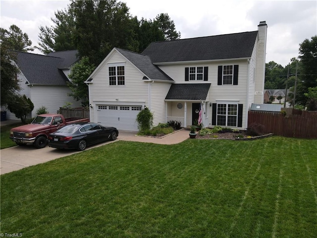 1030 Still Point Dr, Winston-Salem, NC 27103 - traditional-style house with an attached garage, a chimney, driveway, and a shingled roof