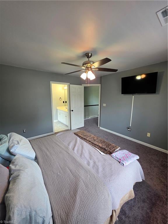 1030 Still Point Dr, Winston-Salem, NC 27103 - bedroom with carpet, baseboards, ceiling fan, and connected bathroom