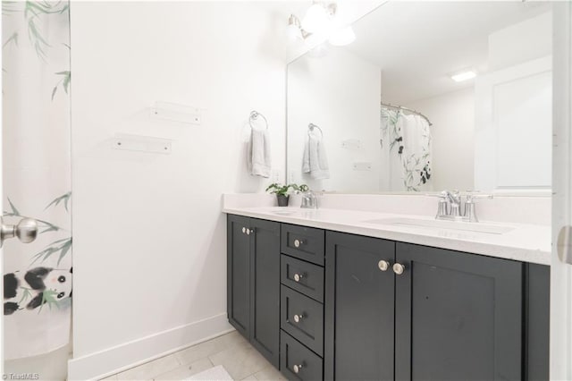 bathroom with vanity and a shower with shower curtain