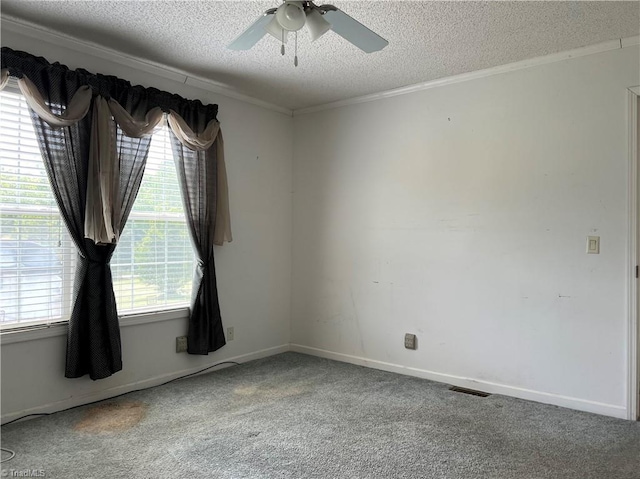 unfurnished room with carpet, a textured ceiling, and ceiling fan