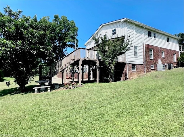 exterior space featuring cooling unit and a deck