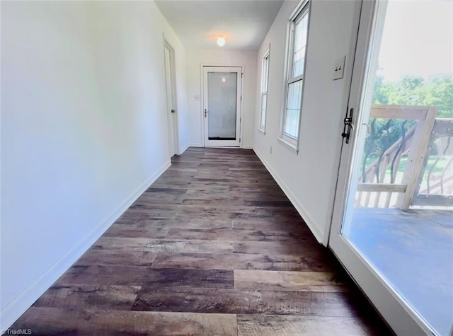 corridor with dark hardwood / wood-style floors