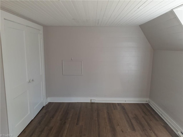 additional living space featuring dark hardwood / wood-style flooring and lofted ceiling