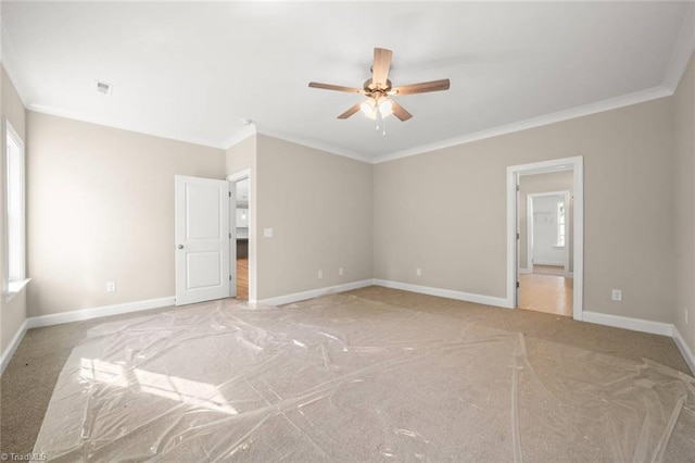 6969 Orchard Path Dr, Clemmons, NC 27012 - unfurnished bedroom featuring light carpet, ornamental molding, and a ceiling fan