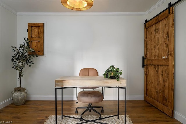 277 Sunset Blvd, Lexington, NC 27292 - office area with baseboards, a barn door, and ornamental molding