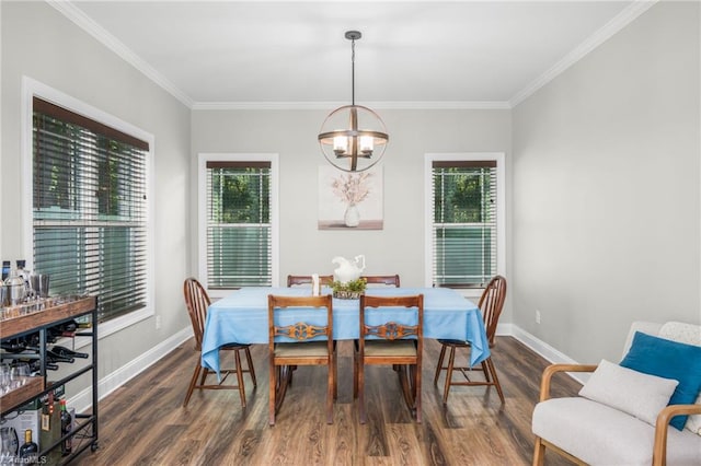 385 Apache Dr, Winston-Salem, NC 27107 - dining area with wood finished floors, plenty of natural light, baseboards, ornamental molding, and a chandelier