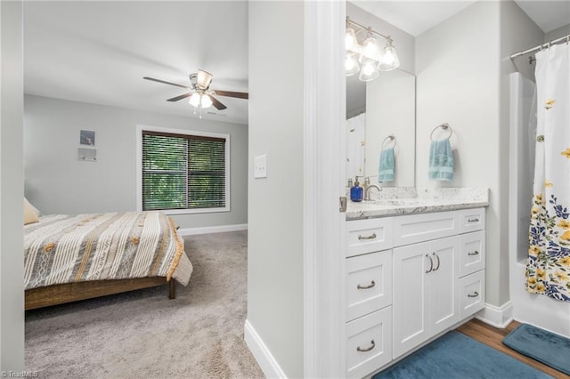 385 Apache Dr, Winston-Salem, NC 27107 - bedroom with baseboards, a sink, and a ceiling fan