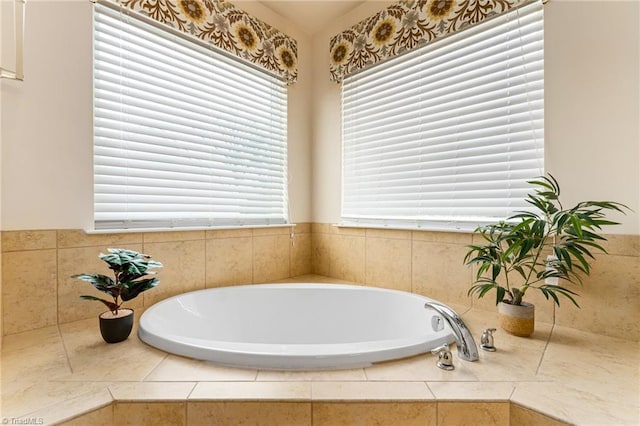 bathroom with a garden tub and a wealth of natural light