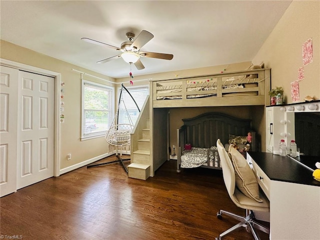 2025 Pope Rd, Winston-Salem, NC 27127 - bedroom featuring dark wood finished floors, an office area, and a ceiling fan