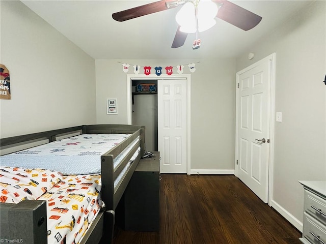 2025 Pope Rd, Winston-Salem, NC 27127 - bedroom with dark wood-style floors, baseboards, and a ceiling fan