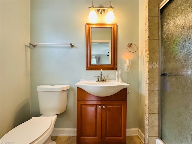 2025 Pope Rd, Winston-Salem, NC 27127 - full bathroom featuring toilet, a shower stall, vanity, tile patterned flooring, and baseboards