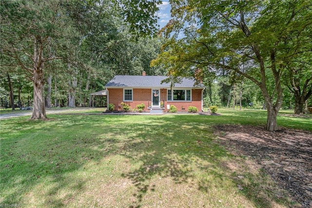 single story home with a front yard