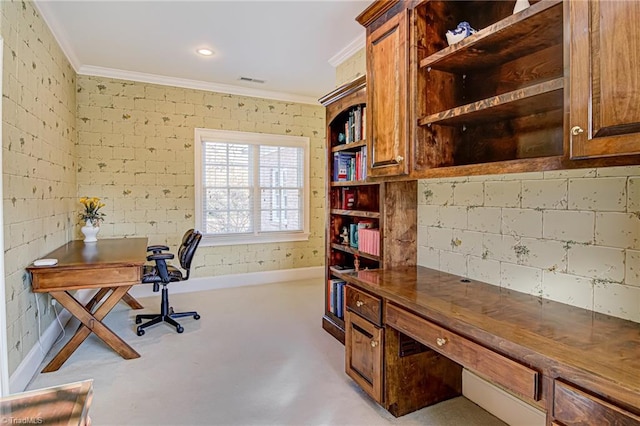 office space with crown molding