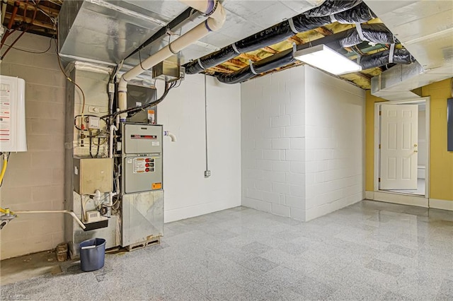 basement with tankless water heater