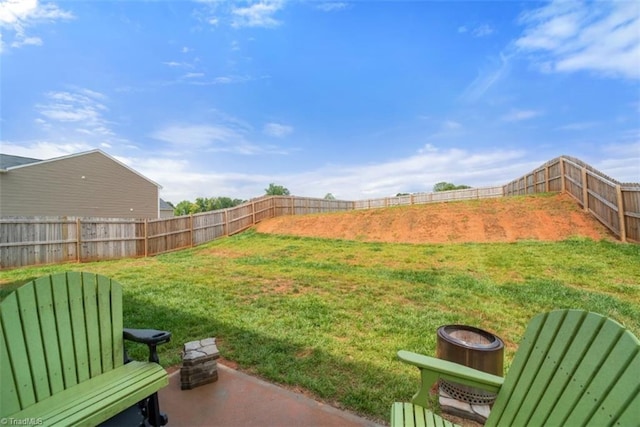 view of yard with a fenced backyard