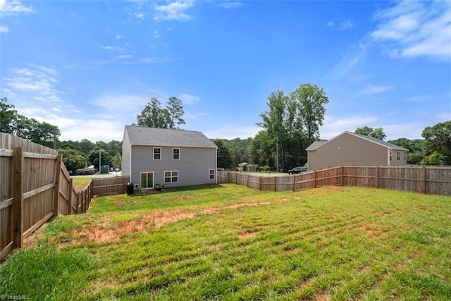 view of yard with a fenced backyard