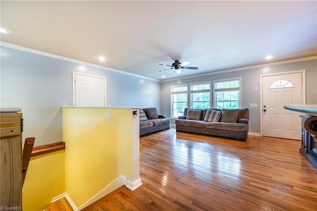 3289 Tobaccoville Rd, Tobaccoville, NC 27050 - living area with recessed lighting, baseboards, wood finished floors, and ceiling fan