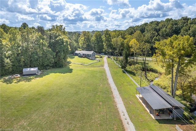 3289 Tobaccoville Rd, Tobaccoville, NC 27050 - birds eye view of property featuring a wooded view
