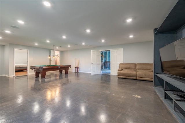 3289 Tobaccoville Rd, Tobaccoville, NC 27050 - rec room with concrete flooring, baseboards, recessed lighting, and pool table
