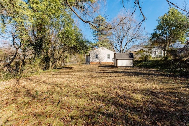 view of yard featuring an outdoor structure and a storage unit