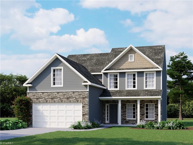 view of front facade with a garage and a front yard