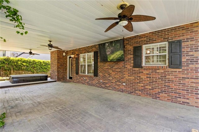 422 Wildwood Dr, Salisbury, NC 28146 - view of patio / terrace featuring a covered hot tub and ceiling fan