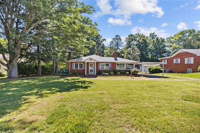 single story home with a carport and a front yard