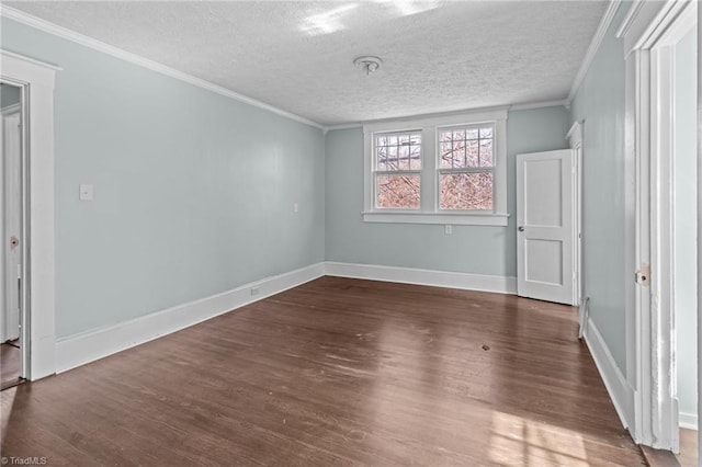 unfurnished bedroom featuring crown molding, a textured ceiling, and wood finished floors