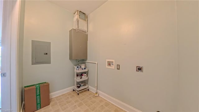 200 Lennox Dr Unit 3C, Jamestown, NC 27282 - washroom featuring electric panel, electric dryer hookup, hookup for a washing machine, baseboards, and light flooring