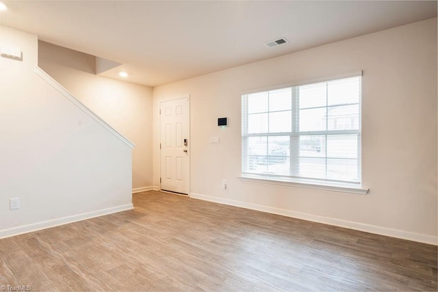 interior space with light hardwood / wood-style floors