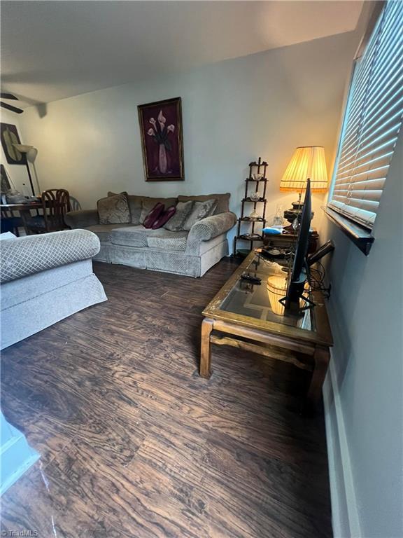 1929 Vantage Point Pl Unit F, Greensboro, NC 27407 - living area with wood finished floors and ceiling fan