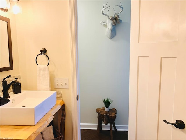 bathroom with hardwood / wood-style flooring and sink