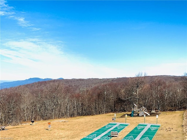 view of home's community with a lawn and a mountain view