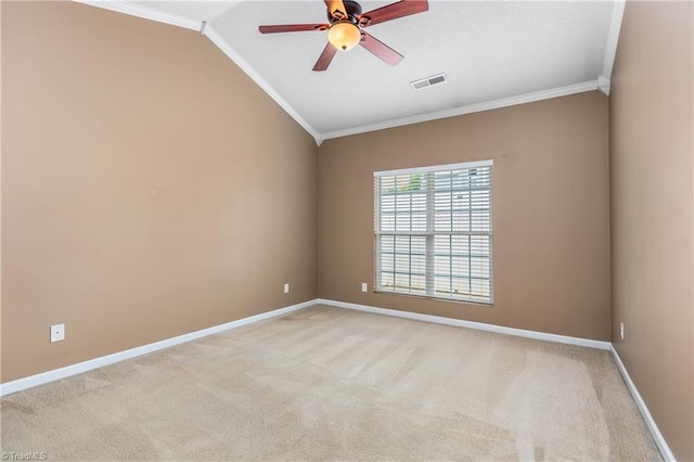 4339 Alderny Pl, High Point, NC 27265 - carpeted spare room featuring ornamental molding, ceiling fan, baseboards, and lofted ceiling