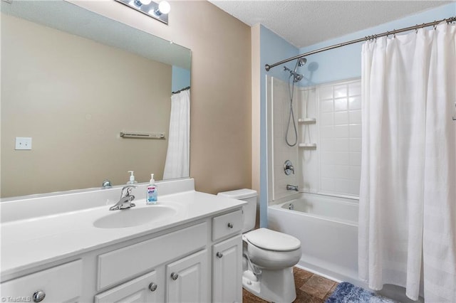 4339 Alderny Pl, High Point, NC 27265 - bathroom with toilet, vanity, shower / bath combo with shower curtain, and a textured ceiling