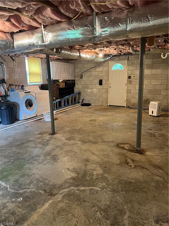240 Byerly St, Mount Airy, NC 27030 - unfinished below grade area featuring washer and clothes dryer